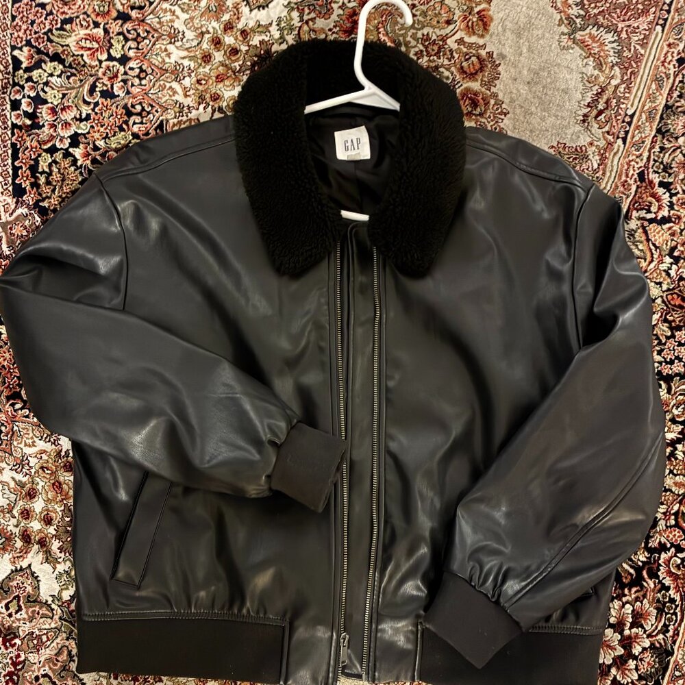 Faux Leather Bomber Jacket